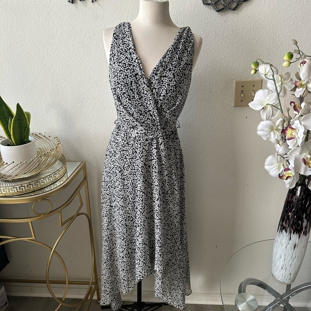 Karl Lagerfeld Black and White Asymmetrical Dress floral distressed